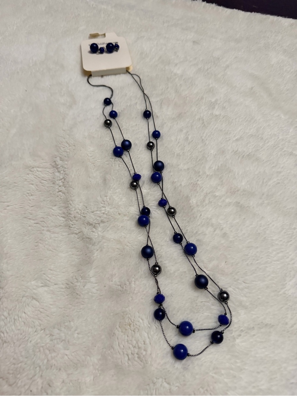 croft & barrow Blue and Gunmetal Multi-Strand Bead Necklace with Matching Studs